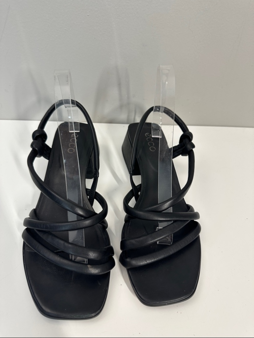 Ecco Elevate Black Leather Slip On Block Heel Square Toe Strappy Sandals 41(10) - Picture 5 of 14